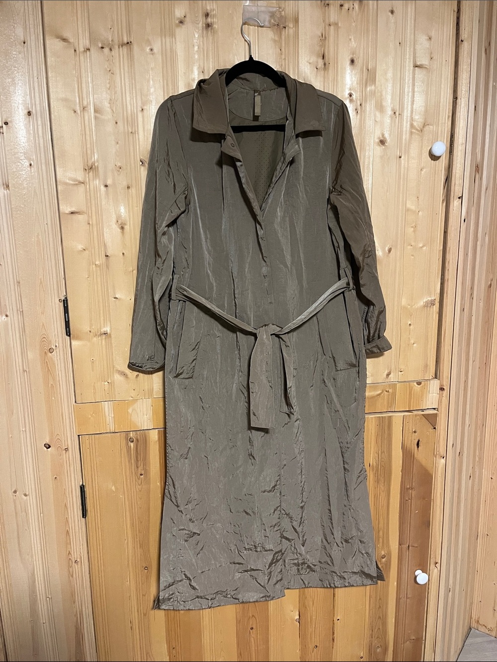 lululemon athletica Olive Green Midi Shirt Dress with Tie Waist